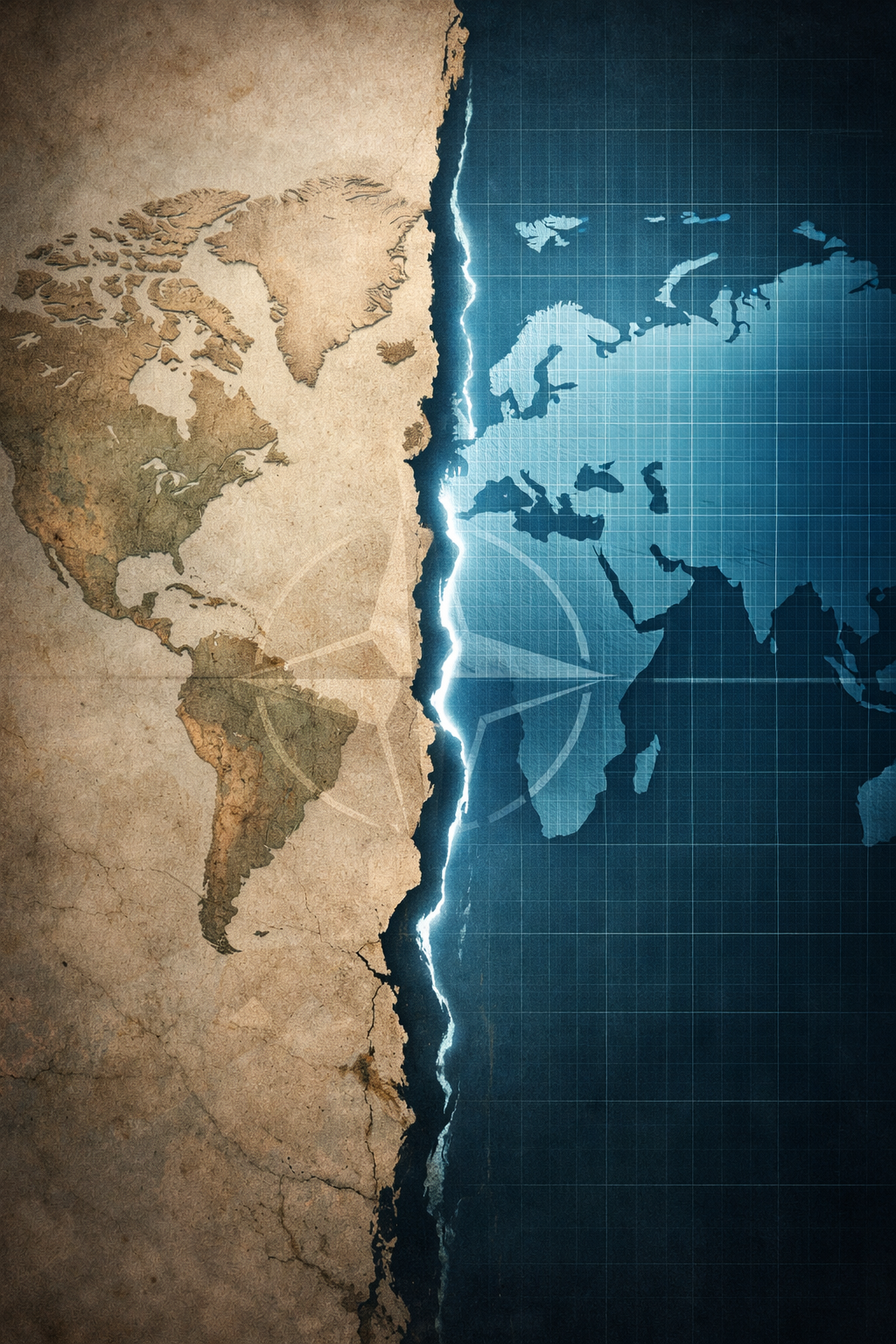 Divided world map with glowing fissure - Yaprak Özer